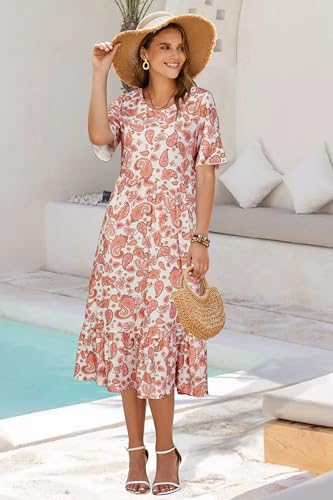 Image of STYLEWORD Womens Summer Casual Short Sleeve Flowy Midi Beach Dress