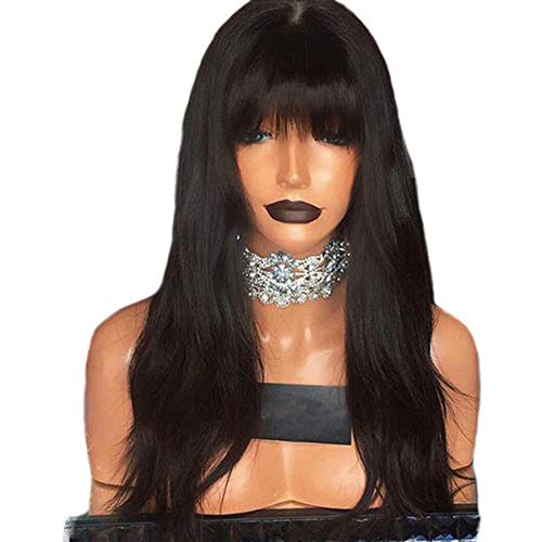 Non Lace Human Hair Wigs with Bangs Silky Straight Virgin Brazilian Hair None Lace Wig for Black Women (22inch)