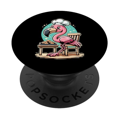 Flamingo Baking Cookies Chocolate Lover Cookie Baker PopSockets Swappable PopGrip, Black