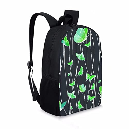 AmzPrint Fashion Green Butterfly Backpack For Teen Girls 10-12 Cartoon Print 17 Inch Kids Book Bag With Side-Pocket2