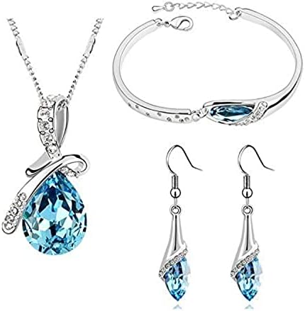 Valentine Gift By Shining Diva Non Precious Metal Jewellery Set for Women (Blue)(rcmb216)