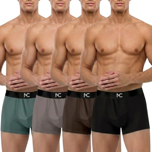 Image of Men's Premium Microfiber Boxer Briefs for Men | Soft Stretch Breathable Innerwear | Moisture-Wicking Comfortable Trunks with Elastic Waistband | Multi Color Pack of 4