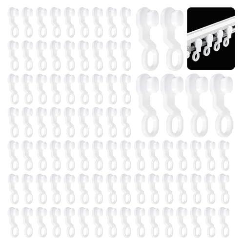 Plastic Curtain Glider Hooks – 100 Pcs White Curtain Track Gliders – Smooth Sliding Runners for Living Room Bedroom Caravan – Easy Fit Curtains and Blinds Accessories