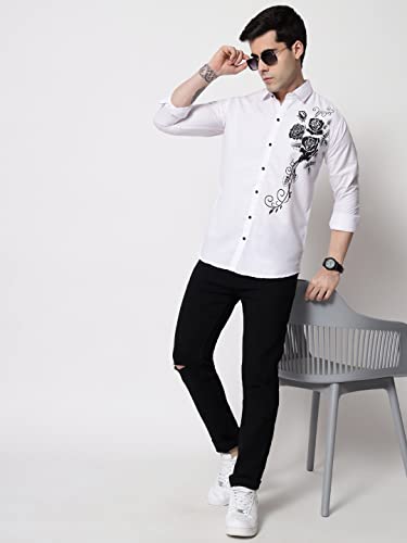 Image of Zombom Men's Regular Fit Cotton Blend Printed Spread Collar Full Sleeve Casual Shirt