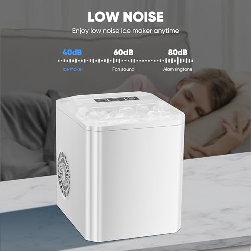 DUMOS Portable Ice Maker for Countertop, 26.5lbs/Day, Fast Ice Making in 6 Mins, 9 Bullet Ice Cubes, 2 Ice Sizes, Self-Cleaning Quiet Compact Ice Machine for Home, Kitchen, White