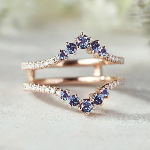 Shankar Jewels 2.00Ct Round Cut Blue Alexandrite and Moissanite Woman's Jacket Unique Enhancer Wedding Band Ring, 14K Rose Gold Finish, 925 Sterling Silver