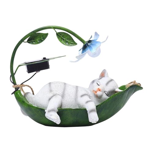 Lampe solaire chat blanc suspendue résine pour éclairer un balcon sombre