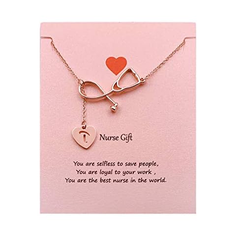 Your Always Charm Rose Gold Stethoscope Alphabet Lariat Y Necklace for Nurse Graduation Gift, Metal Cover