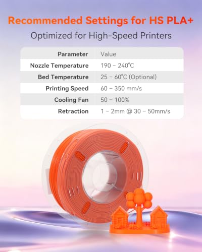 Image of VOXELAB HS PLA+ Filament 1.75mm, High Speed PLA Plus 3D Printer Filament, 1kg (2.2lbs) for Most FDM 3D Printers, Enhanced Toughness & Smooth Printing, Superior Layer Adhesion(Orange)