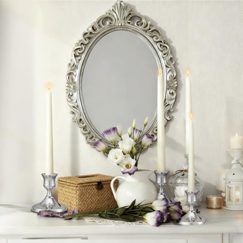 12 Pcs Silver Candle Holders, Silver Candlestick Holders Set for Table Centerpiece, Vintage Taper Candle Stand, Home Decor, Weddings, Festival and Dining Parties (Sliver)