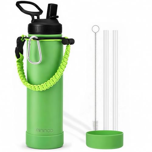 Image of mininoo 24 oz Insulated Stainless Steel Water Bottle with Straw, Green
