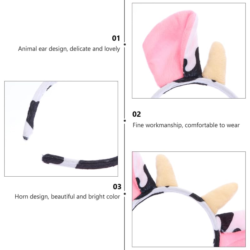 Homoyoyo 4pcs Animal Headband Stuffed with Cow Print Horns and Ears,Makeup Headbands Cow Ear Headband Party Headbands Cosplay Costume Accessories - Image 4