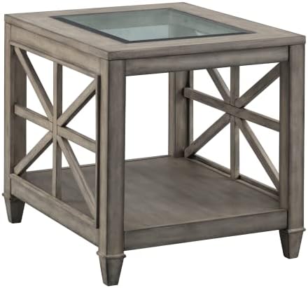 Large End Table Solid Wood, Industrial Sofa Side Table with Tempered Glass for Living Room, Nightstand with Storage Shelf, 28”x 24” Tabletop,Hold 250 lbs,Easy Assembly Antique Grey CJZ1318AN