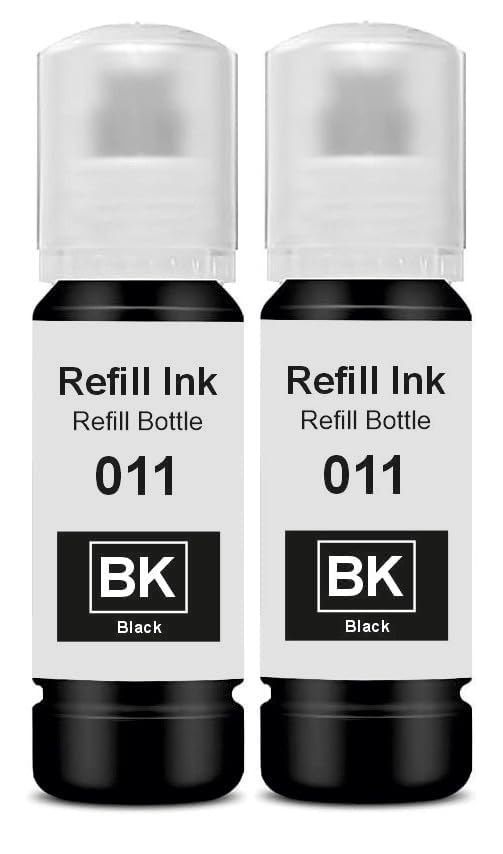 Image of 011 & 012 Refill Ink Bottle Compatible with Epson Model L8180 and L8160 Printer (011 Black Ink 2 Pcs)