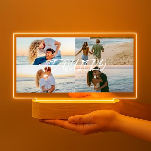 Miniatura 4 de Cristal Plaque Lámparas Personalizadas Con Foto Te Quiero Lampara Para Fotos En Metacrilato Con Luz Led Y Base De Madera Regalo Pareja Mujer Para Aniversario O San Valentín
