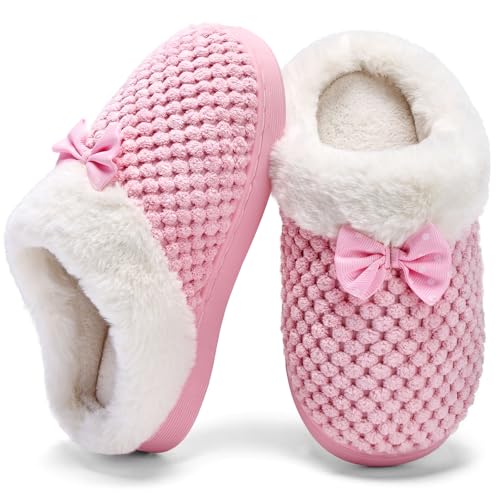 Image of WateLves Girls Slippers Memory Foam Toddler Kids Comfort Wool-Like Plush Fleece Lined House Shoes for Indoor & Outdoor