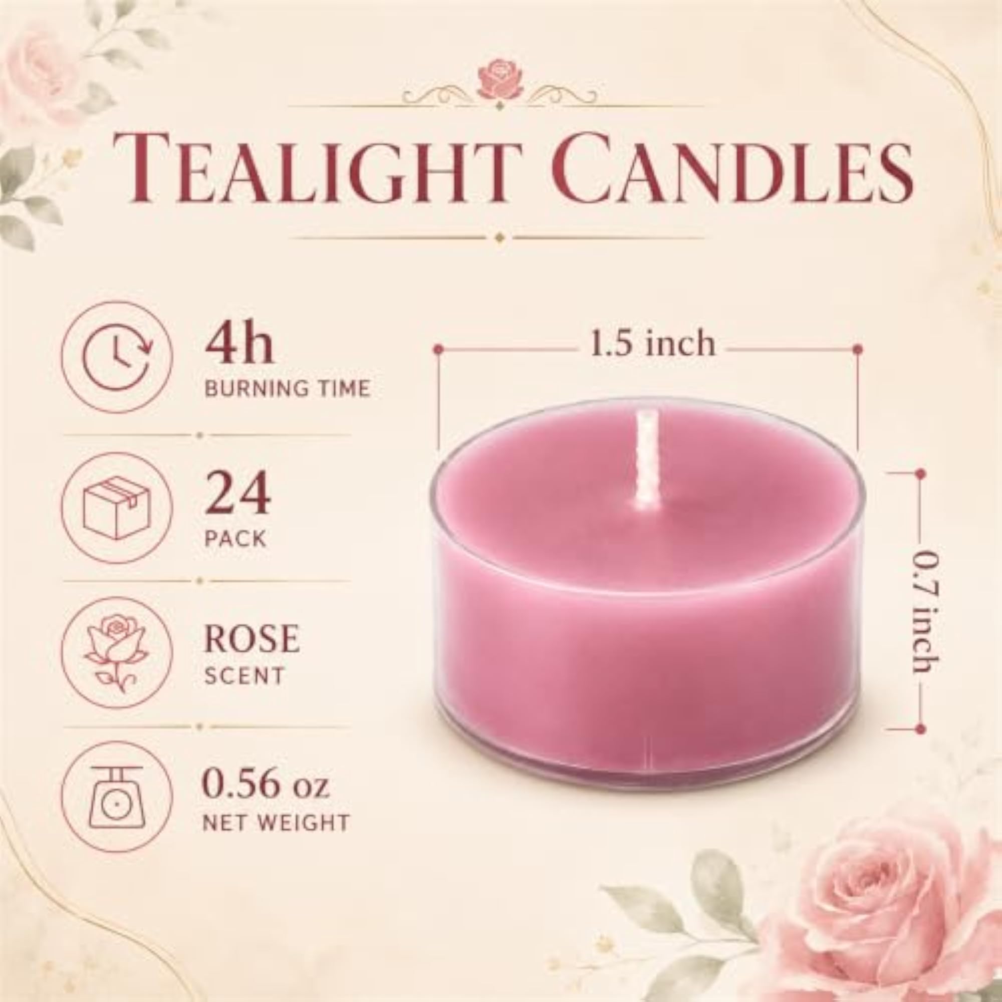 Pink Ombre Scented Tea Light Candles, 24 Pack, Gift for Her