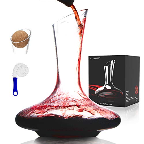 NUTRIUPS Decantador Para Vino, Decantador Vino, Jarra de Vino Tinto, Jarra de Vino, Decantador de Vino, Jarra Vino, Decantador Vino Cristal, Jarra de Vino Sin Plomo con Tapón y Cepillo de Limpieza