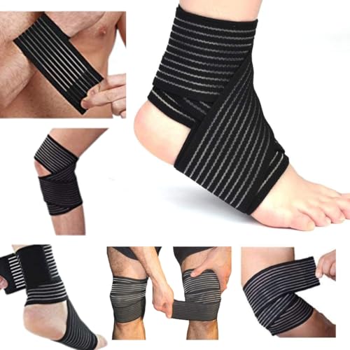 Image of FITPUT 2PCS Extra Long Elastic Knee Wrap for Men & Women | Adjustable Compression Bandage Brace for Legs, Sprain Support, Stabilising Ligaments & Joint Comfort | Black Elastic Knee Support (Pack of 2)
