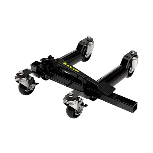 Rodcraft RG590 PKW Rangierhilfe, mechanisch mit Pedal-Ratschen-System, max. Tragkraft 590 kg, insg. 4 Rollen, 2 Lenkrollen mit Bremsen, Schwarz