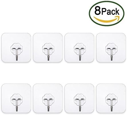 Gkeeny 8pcs Adhesive Hooks Transparent Heavy Duty Wall Hooks 22lbs/10kg Nail Free No Scratch Super Waterproof Seamless Sticky Hooks for Bathroom Kitchen Wall and Ceiling