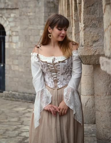 Image of Scarlet Darkness Corset Tops for Women Renaissance Lace Up Floral Bustier | Fishboned, Vintage Floral, Overbust Bodice, for Ren Faire, Medieval, Halloween Costume