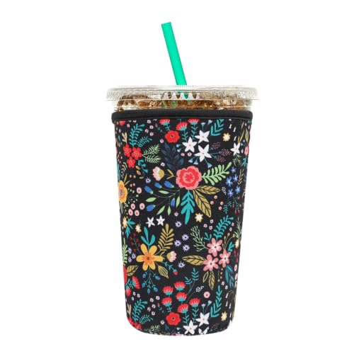 Image of Insulated Neoprene Cup Sleeve for Iced Coffee & Cold Soda - Reusable & Sweatproof, Keeps Drinks Cold Longer, Coffee Coolie for Hot & Iced Drinks (Little Floral, Medium: 22-24oz)