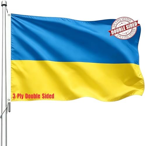 WANSHUNDE Ukraine Ukrainian Flag 3x5 Outdoor Double Sided - Heavy Duty 210D Polyester Ukrainian National Flags for Outside Ukraine Flag with 2 Brass Grommets 4 Rows Hemming