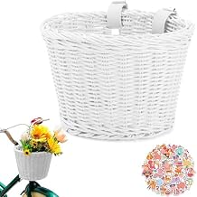 Women Men Bicycle Front Handlebar Bicycle Basket, Front Hand-Woven Bike Basket with Leather Belt