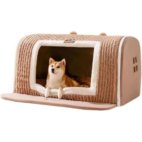 Sailozai 犬用品 小型・中型犬用犬小屋 犬小屋 立体クマ型 曲線 暖かい 猫ベッド 秋冬用 ペットハウス (イエローブラウン,S)