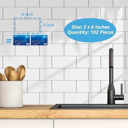 Art3d 102-Pack Peel and Stick Backsplash on Subway Tile, Glossy White