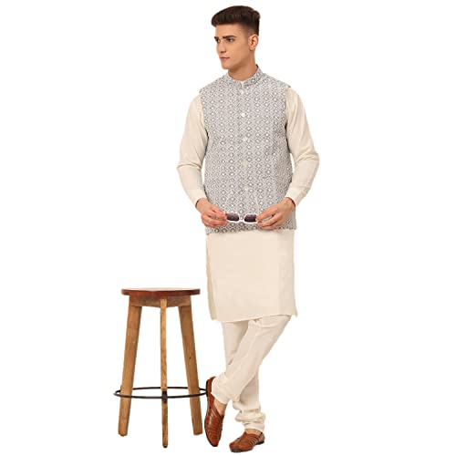 Image of Jompers Men's Embroidered Woven Pure Cotton Nehru Jacket