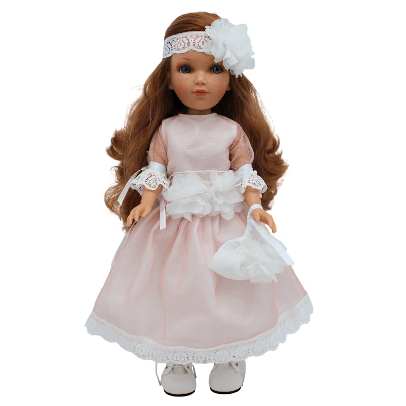 FOLK Muñeca comunión Mari's Artesanía Original 41 cm. colección Vidal Rojas Dolls Vestido Corto Lujo Pelirroja Ojos Azules. Fabricada en España