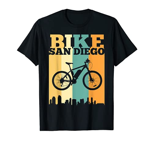 Vintage Bike San Diego Skyline E-Bike Rider Commuter Tee