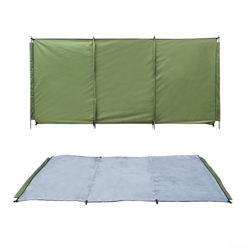 Parabrezza per fornello da campeggio verde, 500 x 140 cm, extra large, per esterni, per cucina, picnic, spiaggia e camper, tessuto Oxford 210D resistente con pali