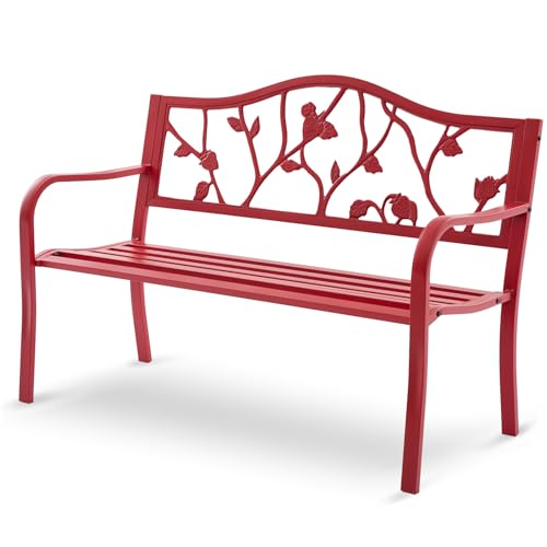 Attliasalon 50” Strawberry Outdoor Garden Bench, Weatherproof Sturdy Cast Iron
