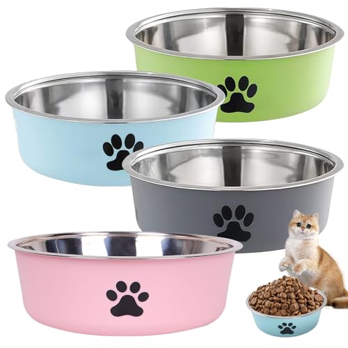 GOEDCH Ciotola per Cani in Acciaio Inox: 4 Ciotole Antiscivolo per Cani e Gatti in Diversi Colori con Fondo in Gomma Antiscivolo, 850ml Ciotola per Animali e Acqua