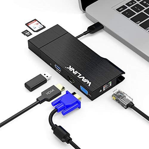 WAVLINK USB 3.0 Docking Station Dual Display HDMI | VGA with Gigabit Ethernet, USB 3.0 Port, Removable Card Reader, HDMI up to 2560x1440 and VGA 1920x1200 Support Windows and MacOS