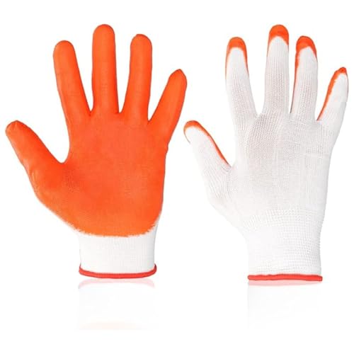 Image of Orange White Nitrile Palm Coated Safety Hand Gloves - Lightweight, Durable, Enhanced Grip, Breathable for Industrial & Construction Use - (Pack of 7 Pairs)