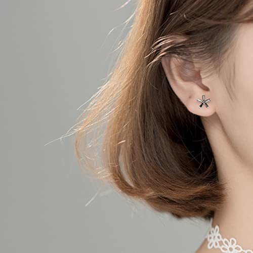 Boucles d'oreilles fleur cubic zirconia noir pour soirée