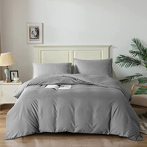 Good Nite Juego de Funda de edredón, Juego de sábanas Suave con 2 Fundas de Almohada, fácil Cuidado y Esponjoso, Color Gris Claro, Individual 135 x 200 cm