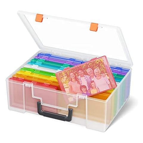 iBune Large 4" x 6" Photo Storage Box, 18 Inner Photo Cases Store up to 1800 Photos, Photo Organizer Cards Craft Keeper with Handle for Photo Puzzles Cards Seed Packets, Rainbow Cover