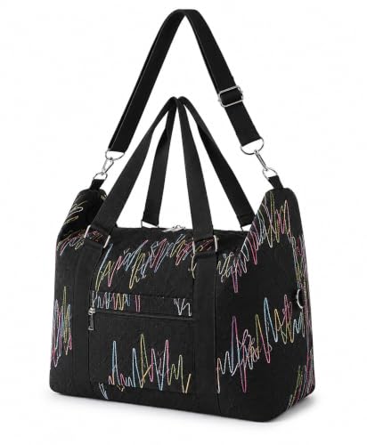 Little Swag Women Black Duffle Handbag with Adjustable Shoulder Strap - Large Waterproof Nylon Weekender Handbag, Sturdy Base, Travel Tote Bags for Gym, Office, Sports, Shopping & Daily Use