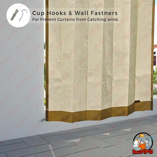 Image of HIPPO Heavy Duty Waterproof Outdoor Curtain 260 GSM - HDPE Coated Light Filtering Curtain for Lawn, Garden, Patio, Balcony & Hotel Outdoor Areas (4 Feet X 9 Feet, 2IN1 Ivory-Glow, 2 PC)