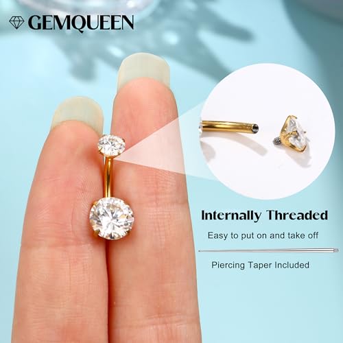 Moissanite ＆ G23 TItanium Belly Button Ring 18K Gold Plated Hypoallergenic Internally Threaded Belly Rings 14G Navel Piercing Jewelry For Women Men D Color VVS1 Clarity Brilliant Cut3