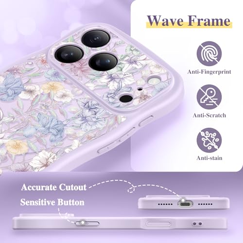 GVIEWIN for iPhone 17 Pro Max Case Compatible with MagSafe [Curly Wave Edge][Full Camera Protection] Floral Translucent Shockproof Magnetic Women Phone Case for 17 Pro Max, Apricot Blossom/Purple by GVIEWIN - Used condition - Image 5