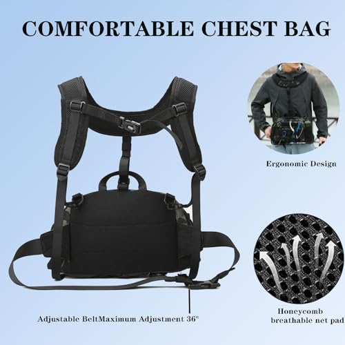 Chest Bag, Waterproof Fishing Backpack with Rod Holder, Adjustable Shoulder Straps, Multiple Storage Pockets(B)2