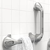 AquaChase 17“ Suction Shower Grab Bar with Indicators, Tool-Free Installation, Steady Handle for Balance Assist for Bathtub, Toilet, Bathroom, Dual Tone, Silver/Gray 2-Pack
