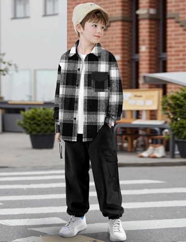 Toddler Boys Clothes Long Sleeve Flannel Plaid Button Shirt +Cargo Pants 2 Pcs Fall Winter Kids Outfits Set for 3-8T4