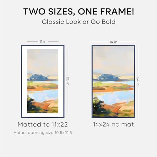 Image of Homeforia 14x24 Picture Frame Navy Blue, High End Metal 14x24 Poster Frames with Mat 11x22 Photo, 14 x 24 Navy Blue Frame Matted to 11 by 22 Print, 24x14 Thin Frame, Tempered Glass, Wall Kit, Set of 2